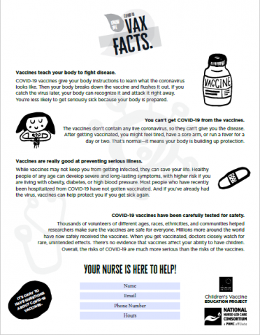 Small image of black and white informational flyer about vaccines.