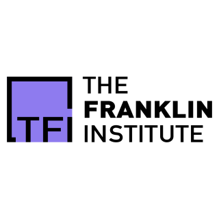 Purple box outlined in black with T-F-I inside. Text reading The Franklin Institute is to the right of the box.